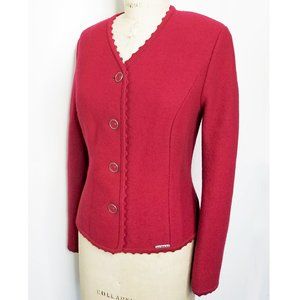 Geiger Womens Austria Boild Wool Cardigan Jacket Trim Cherry Red M